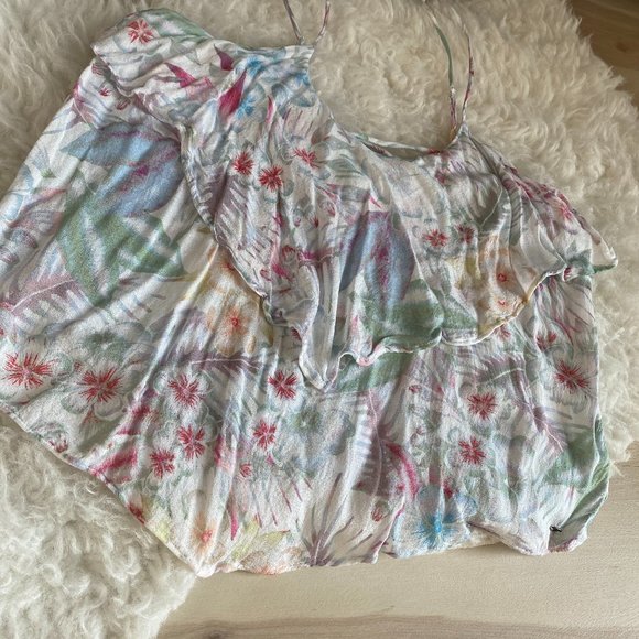 American Eagle Outfitters Tops - EUC American Eagle White Floral Ruffled Tank L